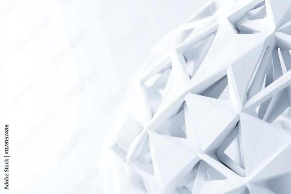 Poster a geometric shape composed of interconnected white triangles on a plain white background
