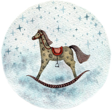 Watercolor rocking horse
