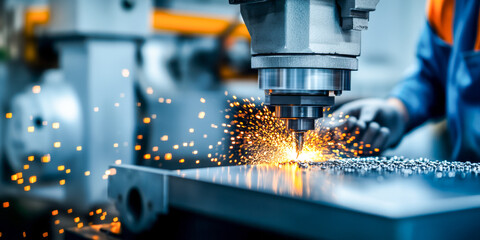 High-Precision CNC Machine Cutting Metal with Sparks