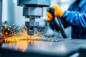 High-Precision CNC Machine Cutting Metal with Sparks