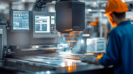 High-Precision CNC Machine Cutting Metal with Sparks