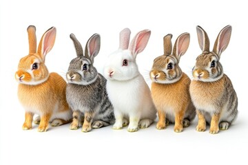 Fototapeta premium A group of rabbits sitting side by side, illustration of friendship and unity