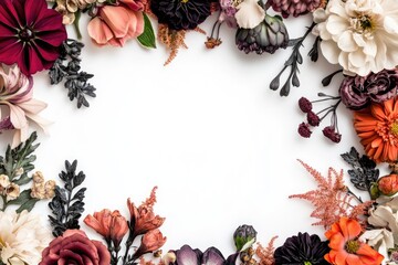 A delicate flower frame on a pure white background, suitable for romantic and feminine designs