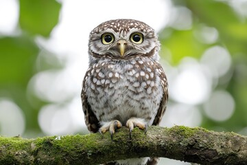 A small owl sitting on top of a tree branch, natural habitat