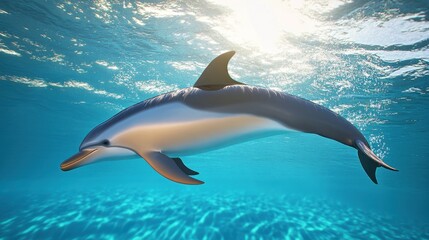 Obraz premium A dolphin swimming gracefully in clear blue water.