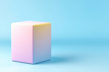 Fototapeta premium pastel gradient cube stands against soft blue background, creating serene atmosphere