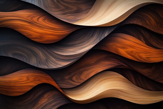 Colorful wooden waves create a textured background for artistic design and craftsmanship. Generative AI