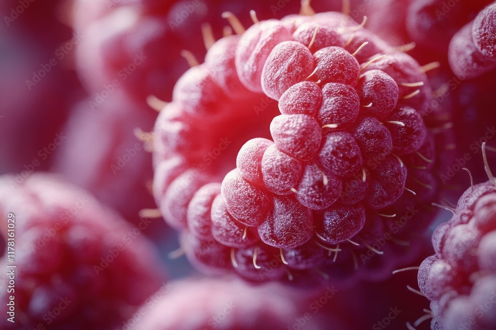 Poster ripe raspberries clustered together display rich color and texture in natural setting. generative ai