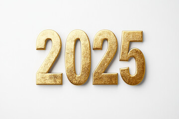 Golden numbers representing year 2025, showcasing metallic texture and clean design. Perfect for celebrations and events