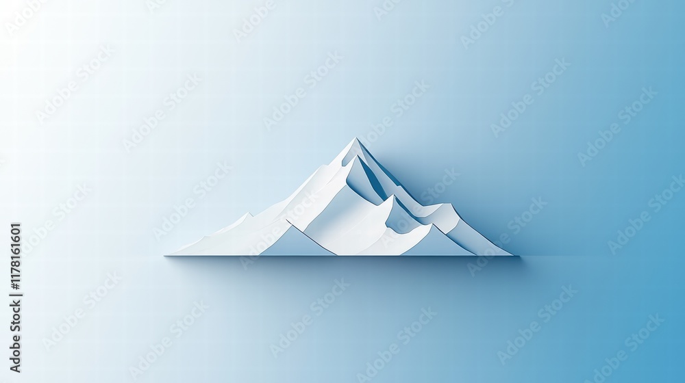 Poster a sleek mountain icon with layered contours, cool tones, and subtle shading to emphasize depth and s