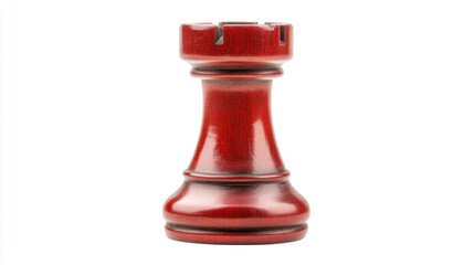 close up view of red chess rook, showcasing its smooth finish and intricate details, perfect for chess enthusiasts