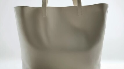 White purse with a brown handle sits on a white background. 4K Video - Powered by Adobe