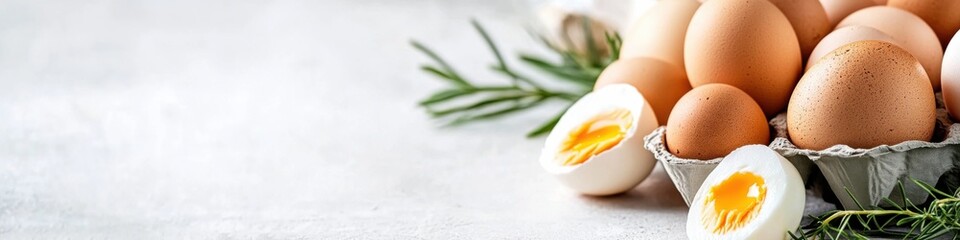 Fresh eggs displayed in a carton with clean white background for culinary inspiration