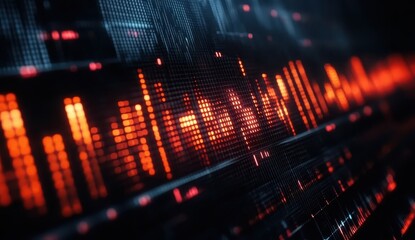 Obraz premium Stylized audio waveforms with a vibrant color spectrum and dynamic scales, representing studio session in music