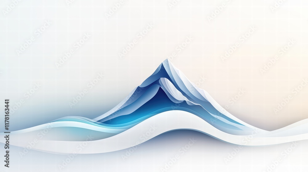 Poster a stylized mountain logo featuring a wave-like design and soft gradients to create a dynamic and mod