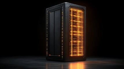 Futuristic Server Tower Glowing With Orange Lights
