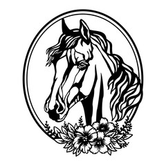 Horse head with flowers vector illustration