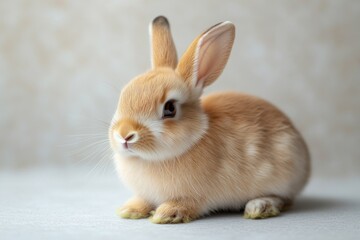 A small brown rabbit perched on top of a table