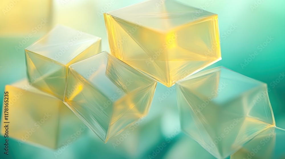 Poster colorful translucent cubes floating elegantly above an abstract background in soft hues. generative 