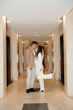 Newly Married Couple Posing Romantically