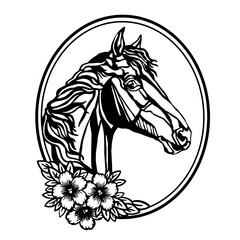 Horse head with long mane and flowers vector illustration