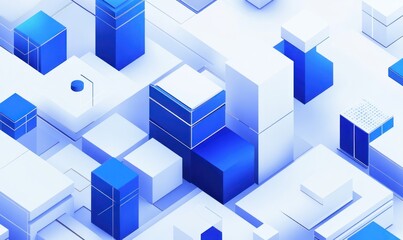 Abstract 3D blue and white geometric shapes background.