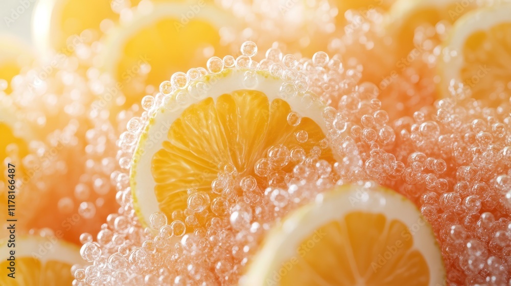 Poster bubbly lemon slices immersed in sparkling water creating a refreshing summer vibe. generative ai