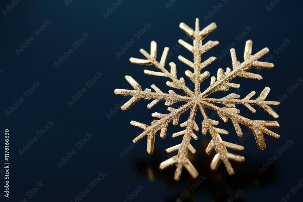 Poster a detailed view of a single snowflake on a dark background