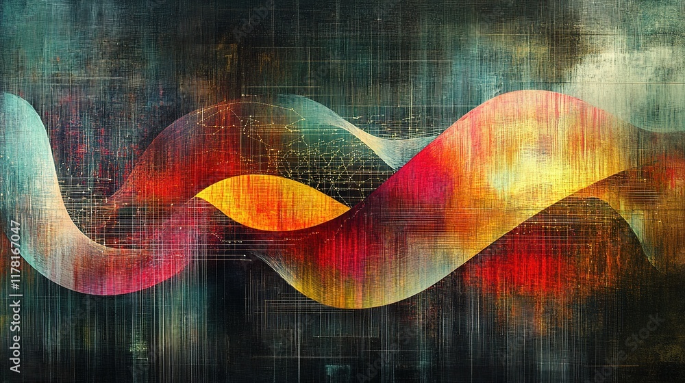 Poster dynamic digital waves abstract art modern gallery colorful composition close-up view creative expres