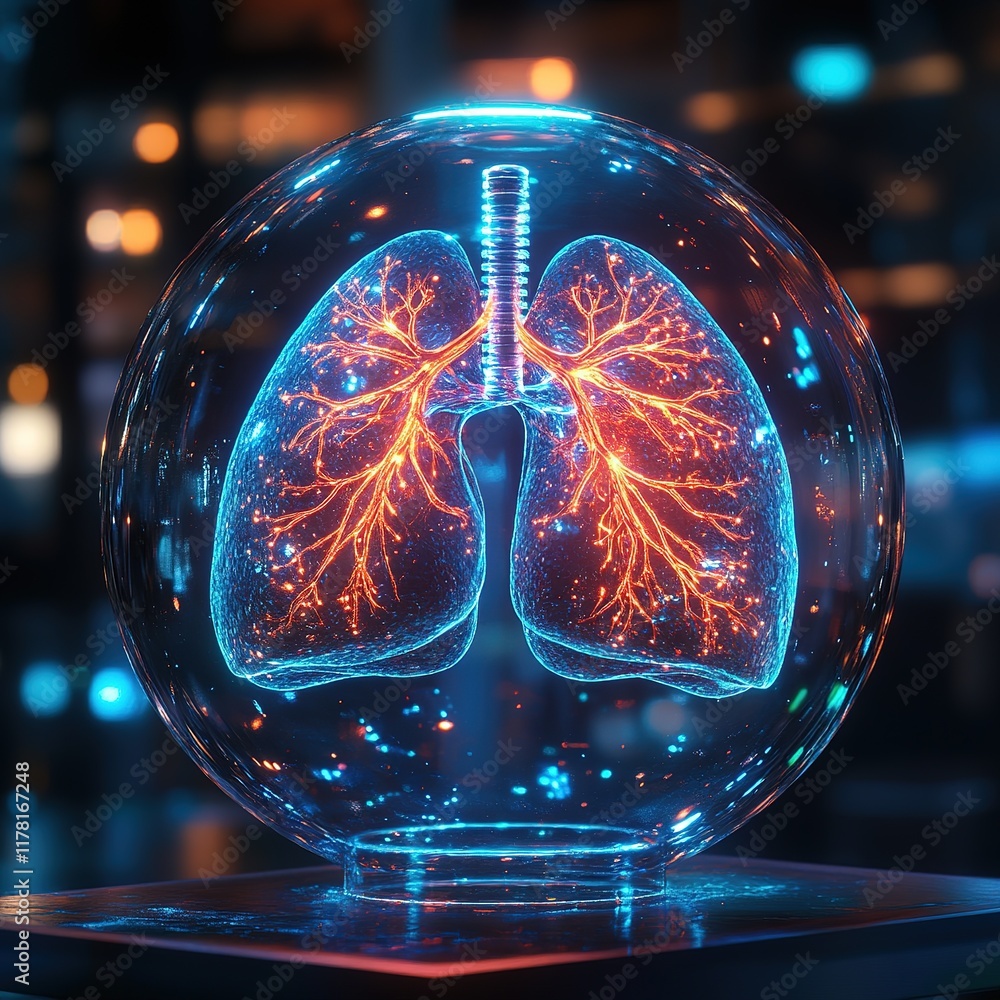 Poster illuminated lung structure medical science lab digital art high-tech environment 3d visualization co