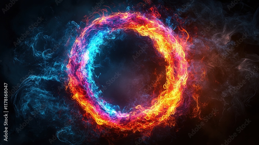 Poster creating a fiery energy circle digital art abstract background vibrant colors artistic perspective v