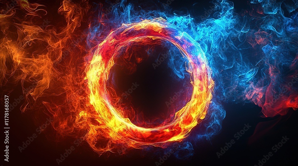 Poster dynamic fire and ice circle abstract design digital art creative graphics colorful background modern