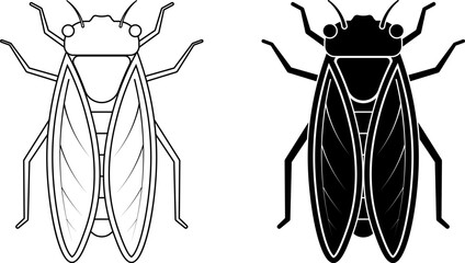 top wiew outline silhouette Cicada icon set