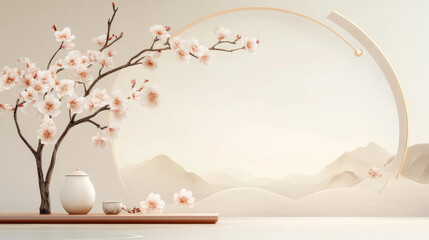 3D rendering romantic petal e-commerce product exhibition booth