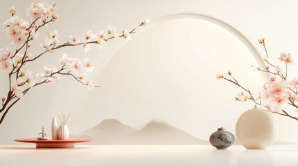 3D rendering romantic petal e-commerce product exhibition booth