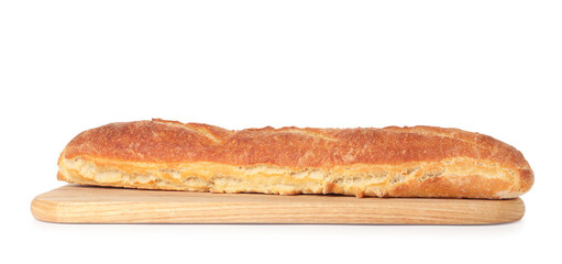 One freshly baked baguette isolated on white