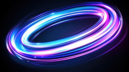 Abstract glowing neon light ring swirl.