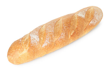 One freshly baked baguette isolated on white