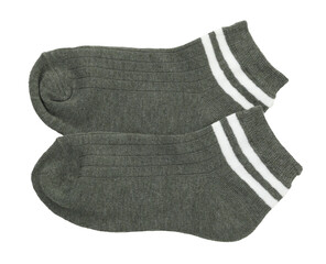 Pair of soft socks isolated on white, top view