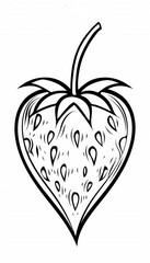 A stylized strawberry outline drawing ideal for coloring pages, simple illustrations, or design elements.  Suitable for children's activities or adding a touch of whimsy.