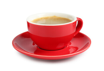 Red cup with coffee isolated on white