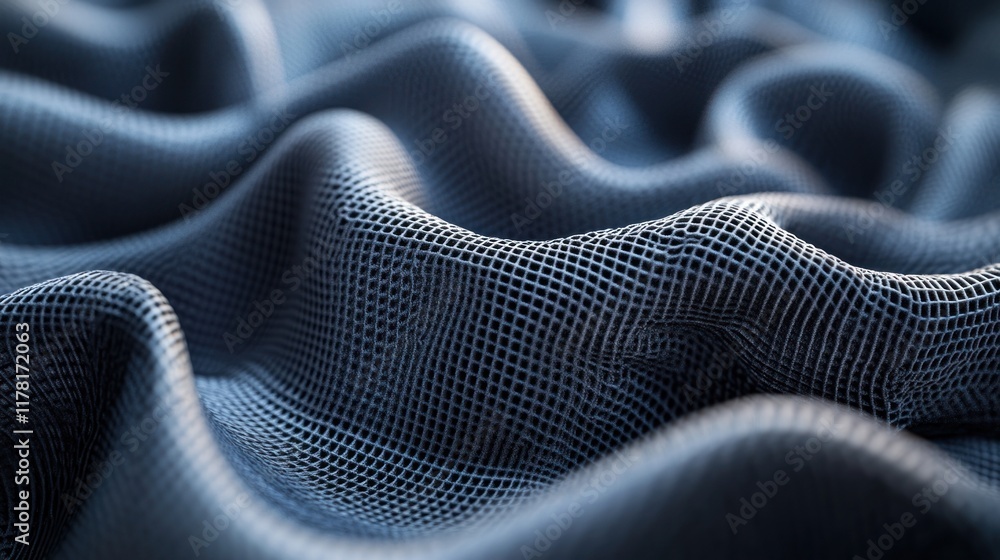 Poster intricate texture of a dark fabric with fine mesh patterns showcased in soft waves and folds. genera