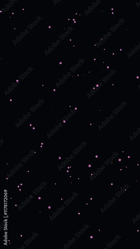 Poster vertical video with soft glowing light snow particles scattered on black background