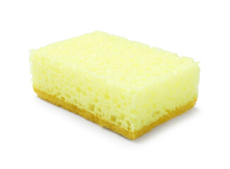 One yellow sponge isolated on white. Cleaning tool