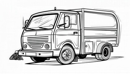 A vintage street sweeper truck illustration. Ideal for municipal services branding or educational materials about urban cleaning and sanitation.