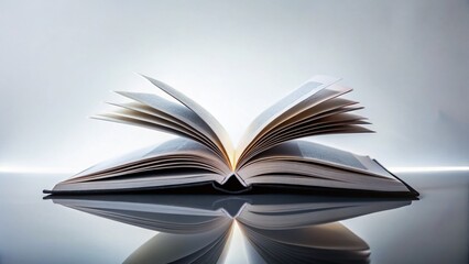 Fototapeta premium Surreal Open Book: White Pages, Black Cover, White Background - Stock Photo