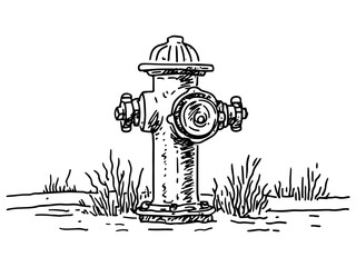 fire hydrant surrounded by grass, hand drawn sketch