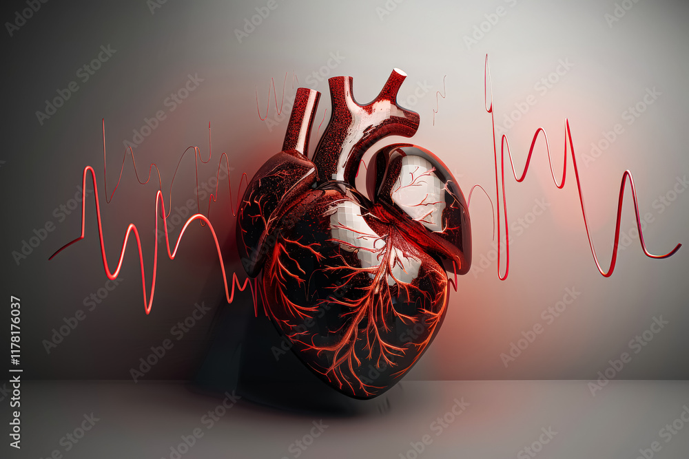 Poster heart is displayed in a black and red color with a red line surrounding it.