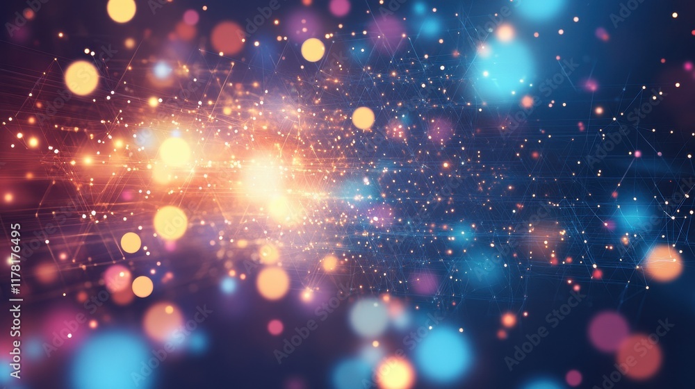 Poster abstract overlapping hexagons with a glowing effect, representing modern business solutions.