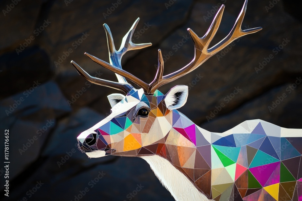 Poster a 3d deer shape created using triangular elements, ideal for illustration and design purposes